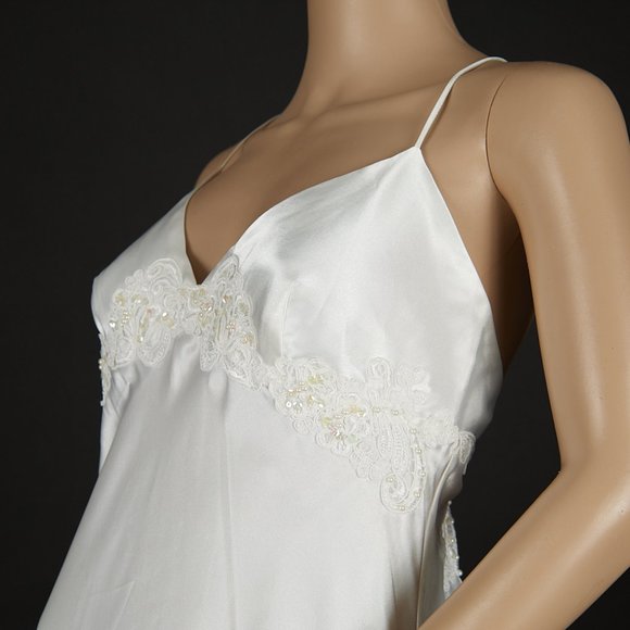 VINTAGE Y2K PEARLY WHITE SATIN AND LACE SLIP DRESS Medium - Picture 4 of 9